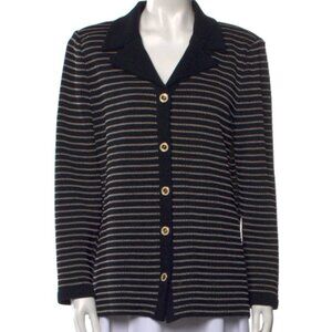 St. John Striped Navy button front cardigan